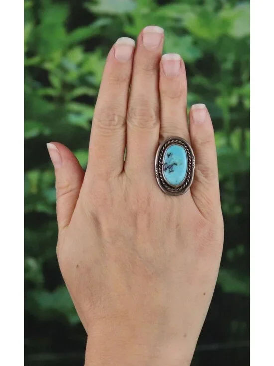 Sterling Silver Natural Turquoise Ring Size 4 1/4 Teen, Pinky - Picture 2 of 6